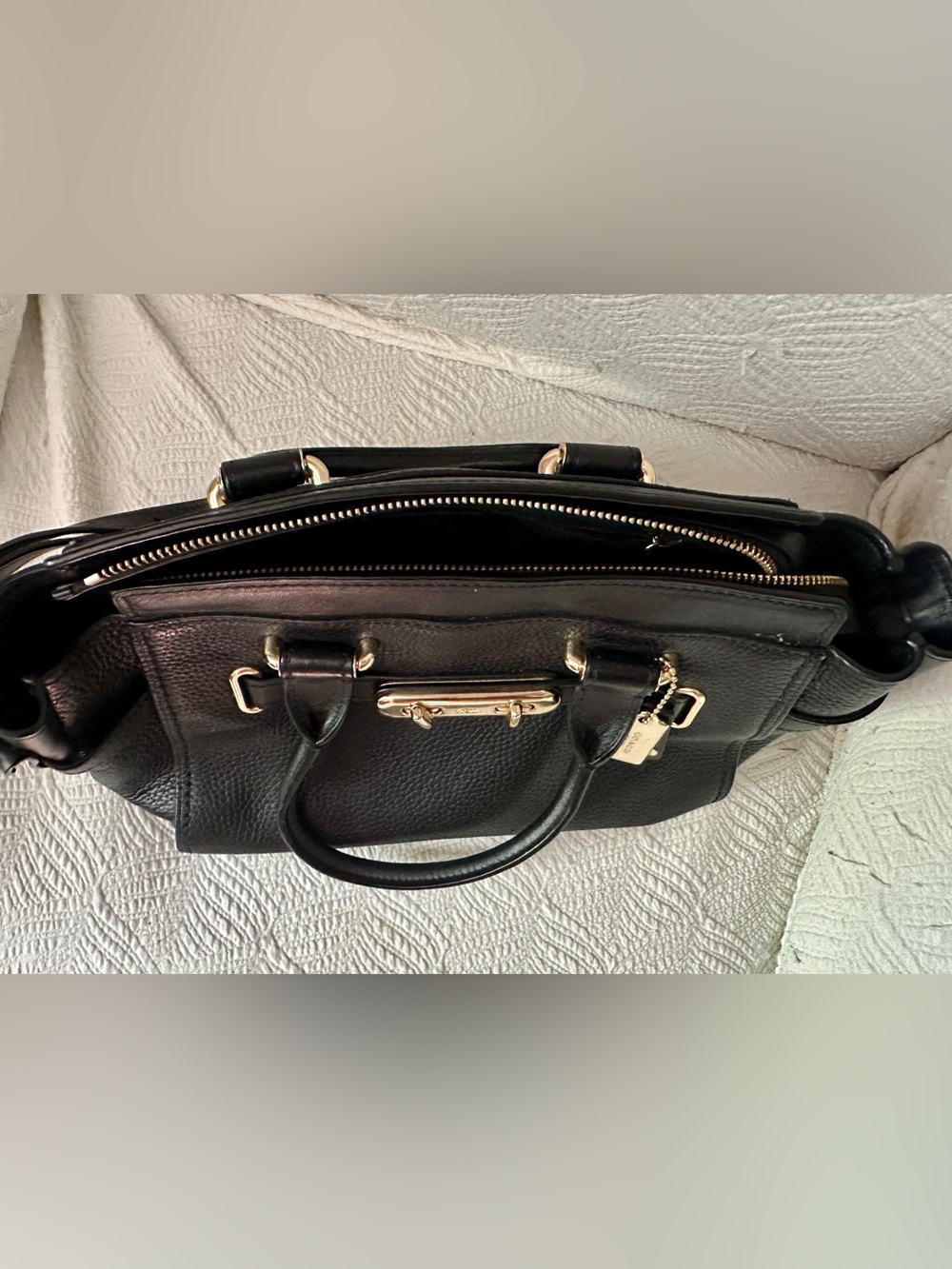 Coach Black Leather Satchel Handbag with Gold Hardware - Picture 4 of 4